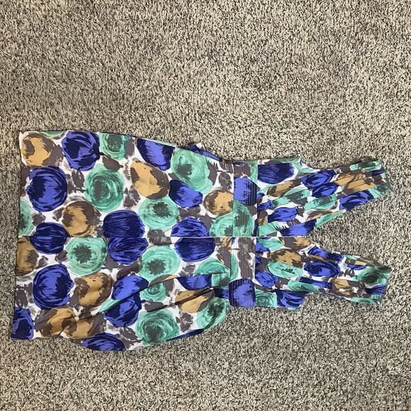 BCBG Silk Multicolor Green Floral Drape Pleated Dress Size 10 - Picture 4 of 14